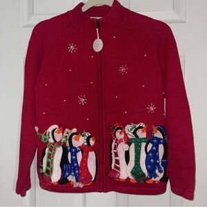 Vintage Women’s White Stag Red Knit Christmas Winter Sweater Small 4/6 penguins
